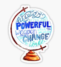 Nelson Mandela - Education Change The World, Typography Vintage Globe Design Sticker