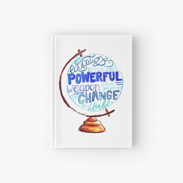Nelson Mandela - Education Change The World, Typography Vintage Globe Design Hardcover Journal