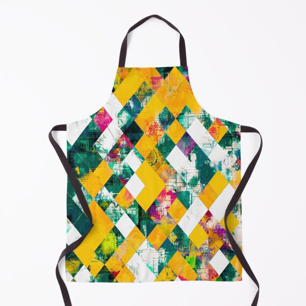 Item preview, geometric pixel square pattern abstract art in green and yellow designed and sold by Mrvell.