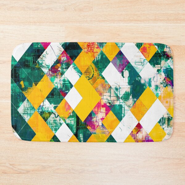 Item preview, geometric pixel square pattern abstract art in green and yellow designed and sold by Mrvell.