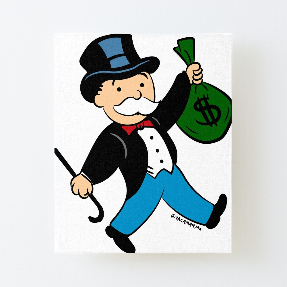 Alec Monopoly Canvas Print Rich And Mr Monopoly Each Holding $ Bag Framed  Art