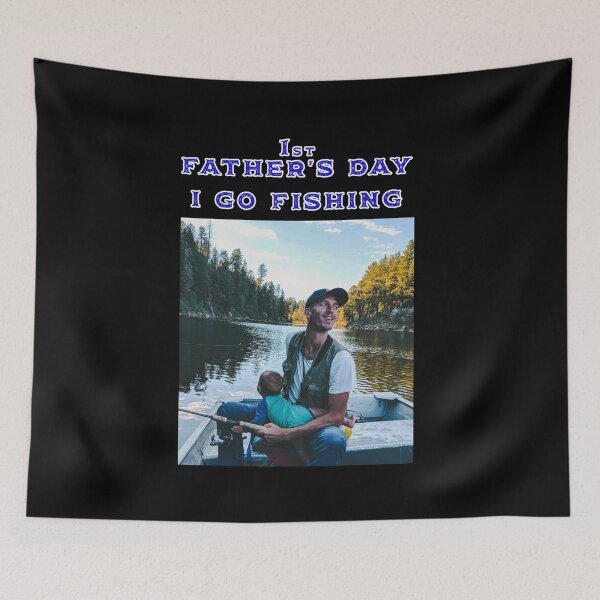 Item preview, 1st Fathers Day I Go Fishing Father and Cute Baby in a Boat on the Water Black designed and sold by KeysTreasures.