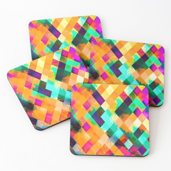 Item preview, colorful geometric pixel square pattern abstract art in blue orange green pink designed and sold by Mrvell.
