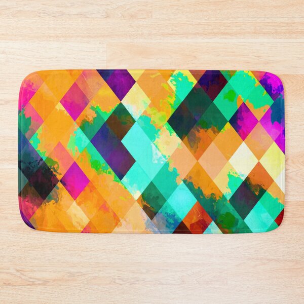 Item preview, colorful geometric pixel square pattern abstract art in blue orange green pink designed and sold by Mrvell.