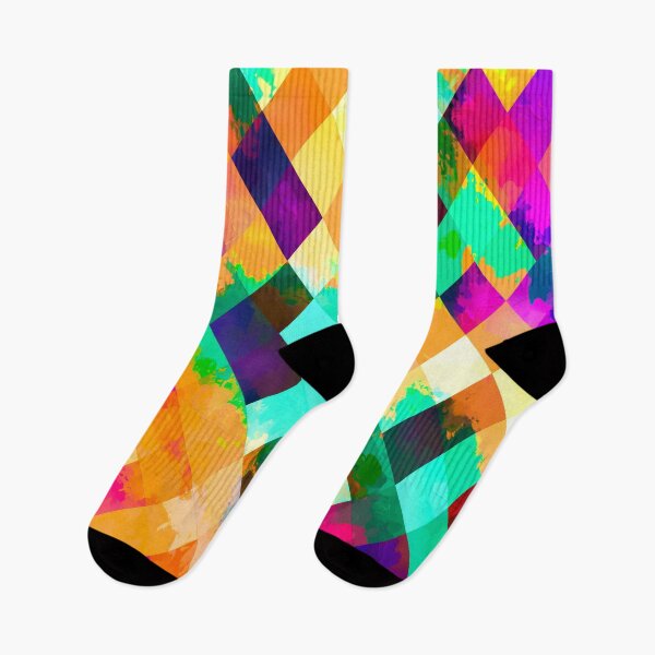 Item preview, colorful geometric pixel square pattern abstract art in blue orange green pink designed and sold by Mrvell.