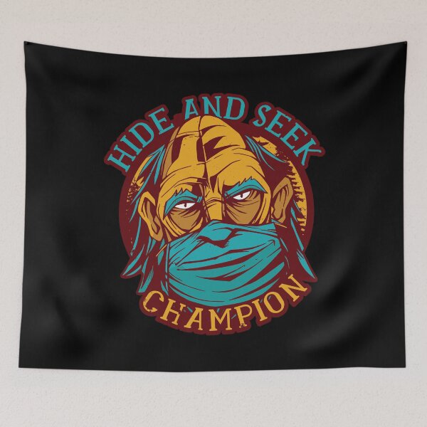 Item preview, Hide and Seek Champion Bigfoot Wearing a Facemask designed and sold by Hoiho Adventure Shirts.