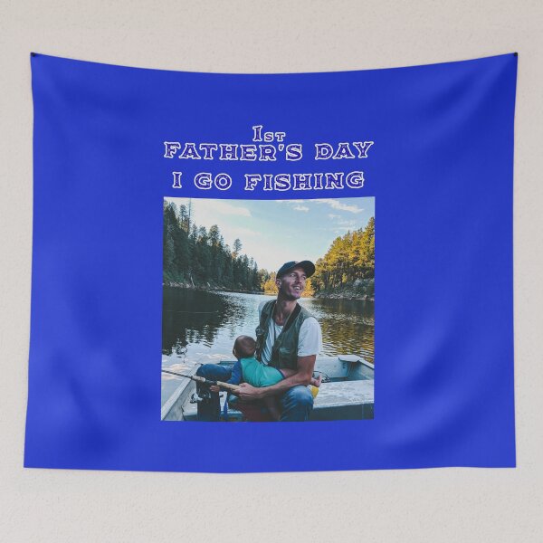 Item preview, 1st Fathers Day I Go Fishing Father and Cute Baby in a Boat on the Water Blue designed and sold by KeysTreasures.