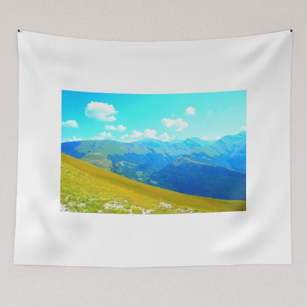 Item preview, Scene from Sassotetto with a slope of grass and the Sibillini mountains with vegetation designed and sold by Kristina Drozd.