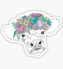 Watercolor Flower Cow Sticker