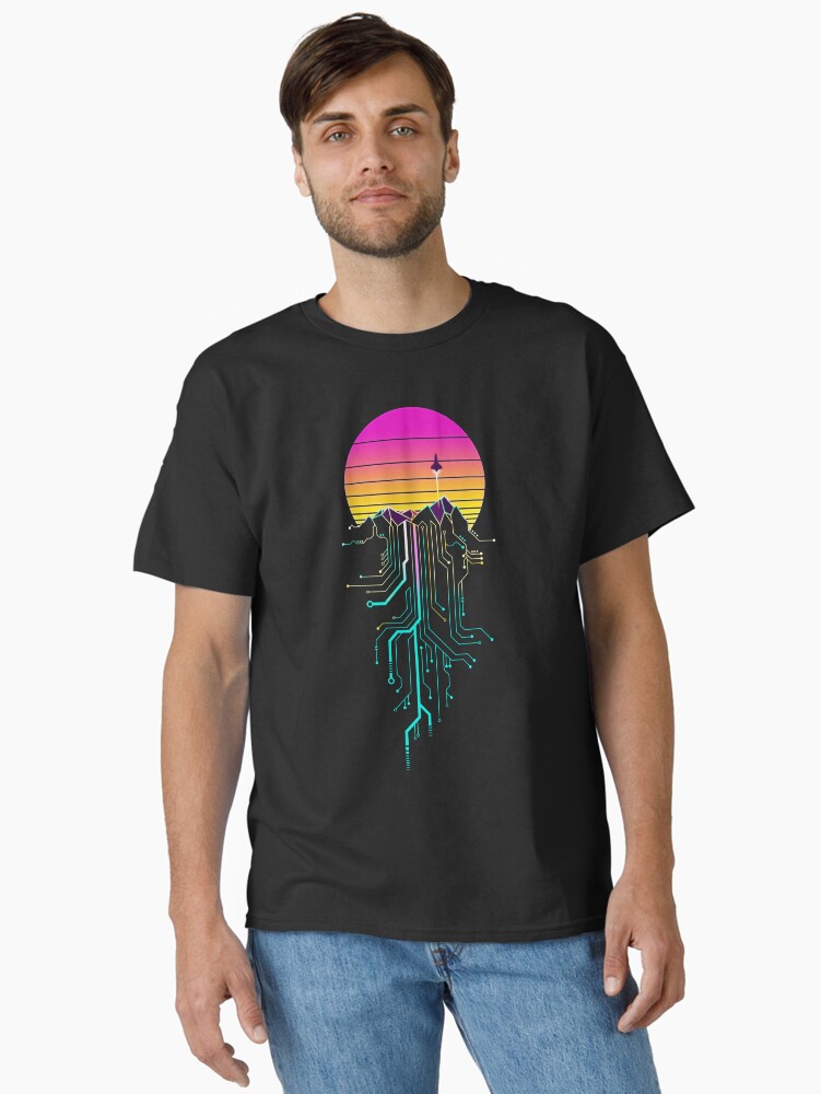 Thumbnail 2 of 7, Classic T-Shirt, Synth Mountain Sunrise designed and sold by forge22.