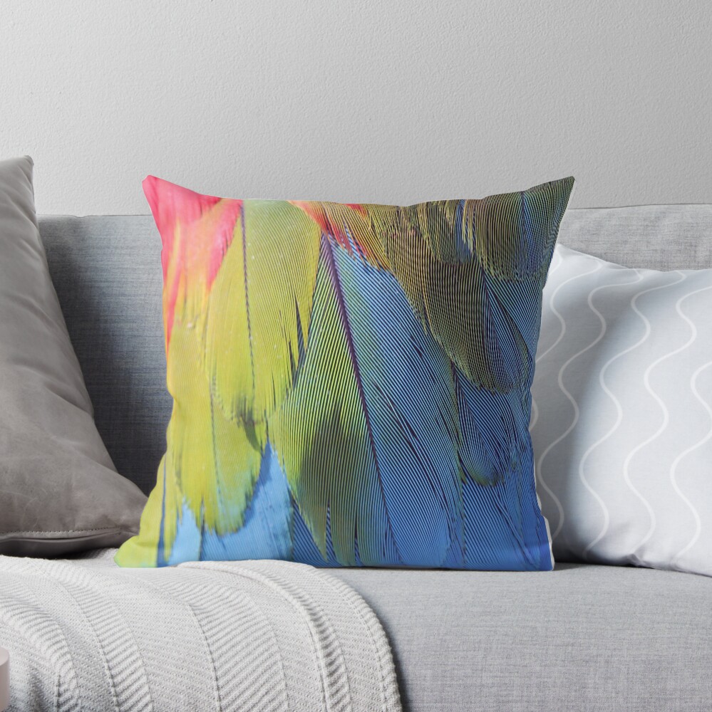 Scarlet Macaw Feathers Throw Pillow