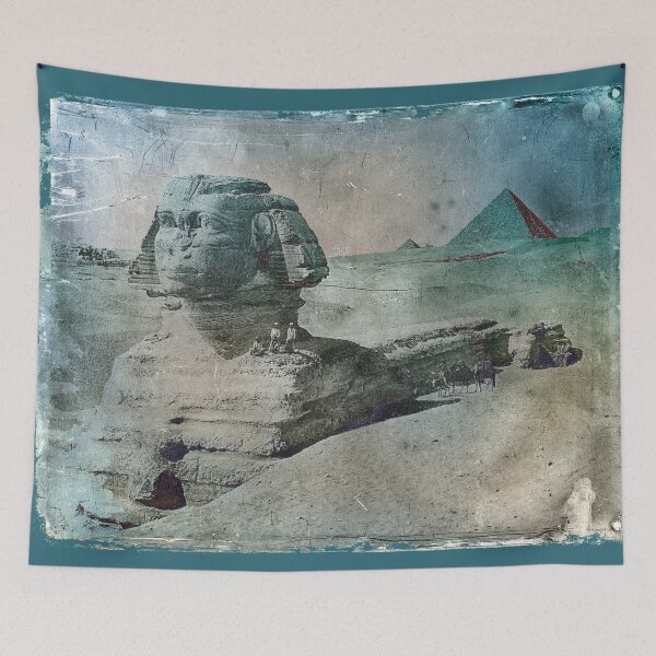 Item preview, Great Sphynx with Pyramid, Egypt - Distressed Retro Photograph designed and sold by Retro Art Factory.