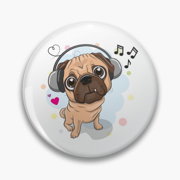 Item preview, Cute Sad Eyed Pug Dog with Headphones Listening to Music designed and sold by WearWolfDesigns.