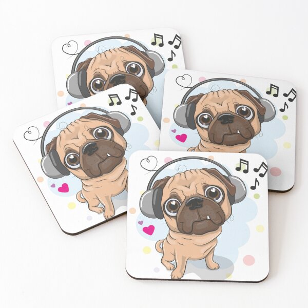 Item preview, Cute Sad Eyed Pug Dog with Headphones Listening to Music designed and sold by WearWolfDesigns.