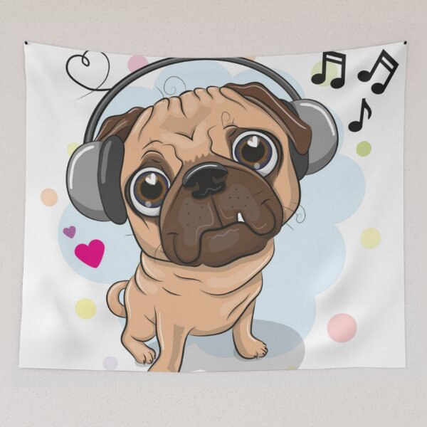 Item preview, Cute Sad Eyed Pug Dog with Headphones Listening to Music designed and sold by WearWolfDesigns.