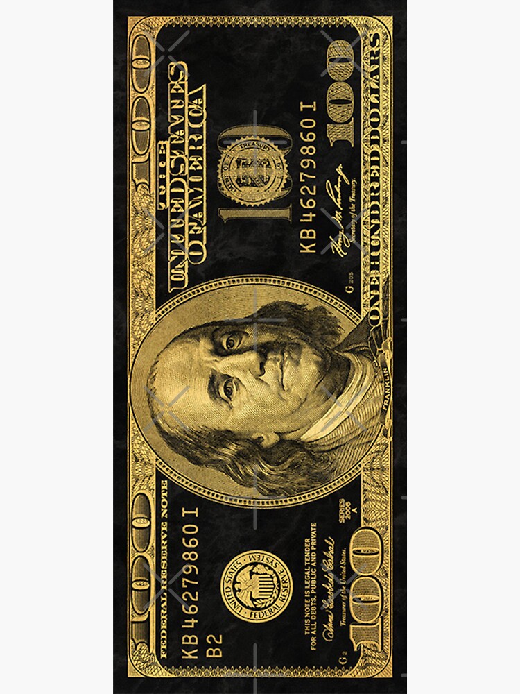 Thumbnail 3 of 3, Sticker, 100 Dollar Bill Black Gold designed and sold by BuksDesigns.