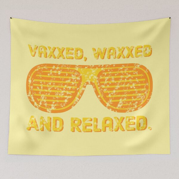Item preview, Vaxxed, Waxxed and Relaxed - Summer Beach Vaccination Design With Yellow and Orange Sunglasses designed and sold by SteamParliament.