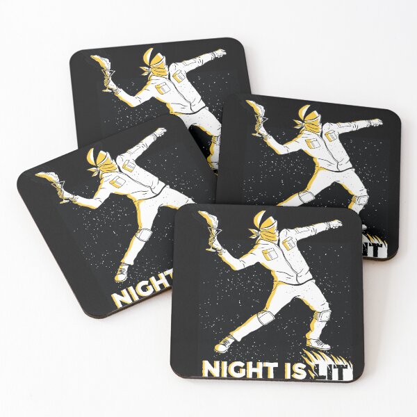 Item preview, PROTESTER WITH DRINK IN HAND AND PHRASE "NIGHT IS LIT" designed and sold by MySecretMerch.