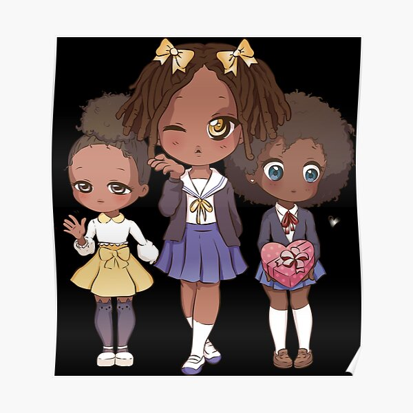 Black Anime Princess Beautiful Black Girl With Afro Hair Green Eyes Cherry Pink Lips And Dark Brown Skin Hair Love Poster By Artonmytee Redbubble