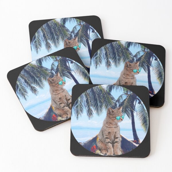 Item preview, Cat wearing sunglasses in a boat on a tropical beach, funny cat designed and sold by 1DaisyChainLane.