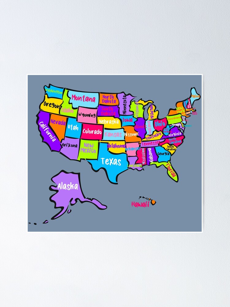 Poster for Sale avec l'œuvre « Carte des États-Unis avec les noms