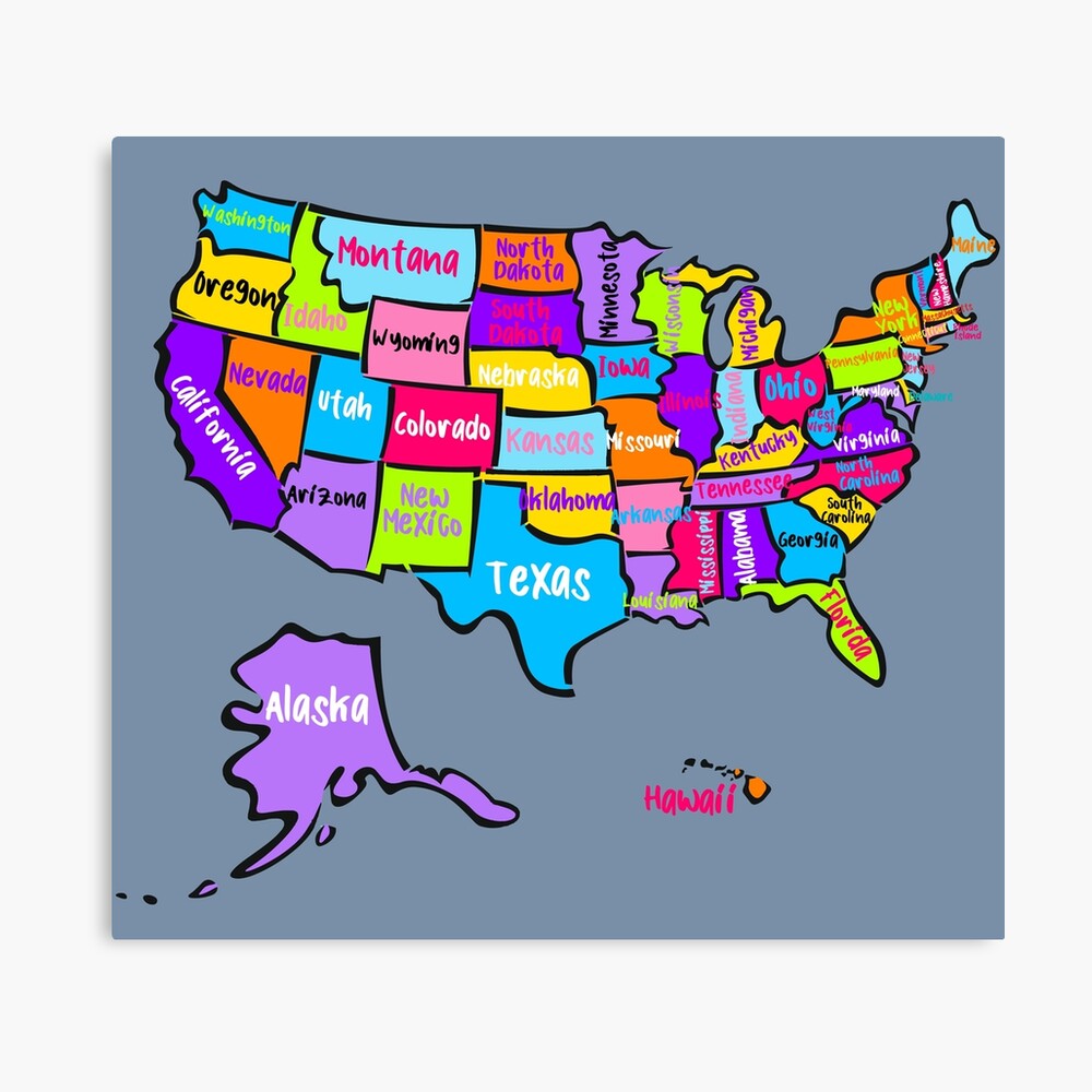 us map with states names bright color united states map usa photographic print for sale by mashmosh redbubble