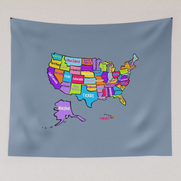 Item preview,  US Map with states names, bright color United States  map, USA  designed and sold by mashmosh.