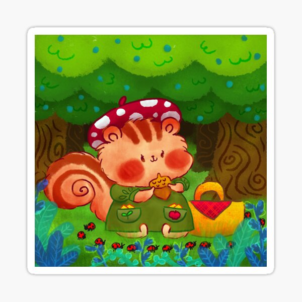 Cute Chipmunk and Ladybugs Sticker