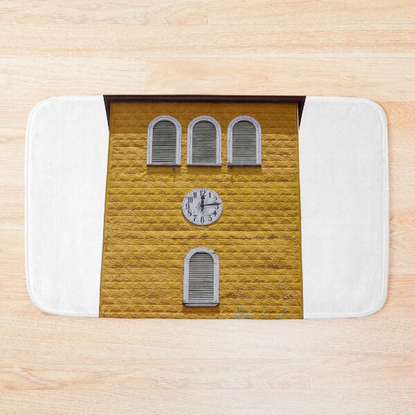 Item preview, Beautiful view of a yellow vintage old tower with a watch designed and sold by Gianvivi.