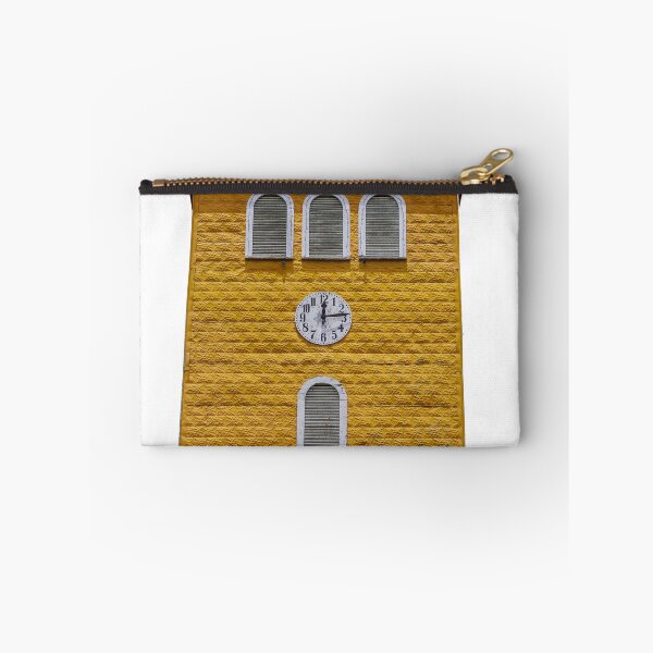Item preview, Beautiful view of a yellow vintage old tower with a watch designed and sold by Gianvivi.