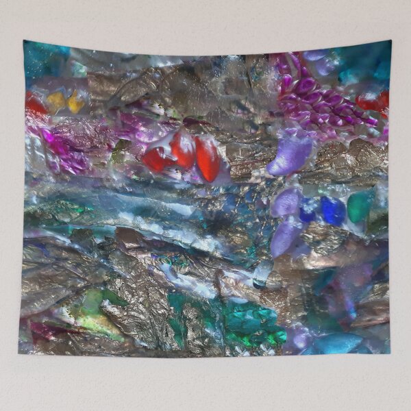 Item preview, abstract print, blue, gold, green, red, pink designed and sold by Maria Mihailova.