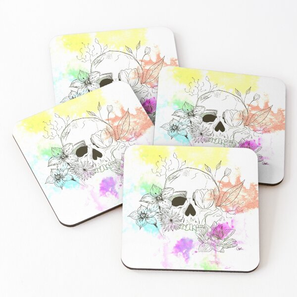 Item preview, Watercolor skull flowers designed and sold by Elastikchachou.
