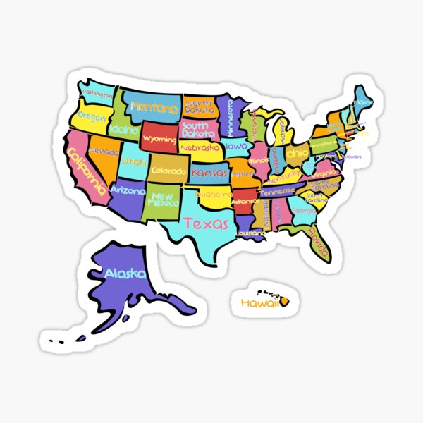 Item preview, United States map with states names, colorful US map, USA designed and sold by mashmosh.