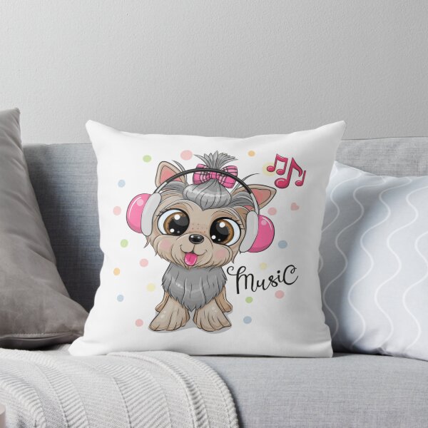 Item preview, Cute Bright Eyed Yorkshire Terrier Dog with Headphones Listening to Music designed and sold by WearWolfDesigns.