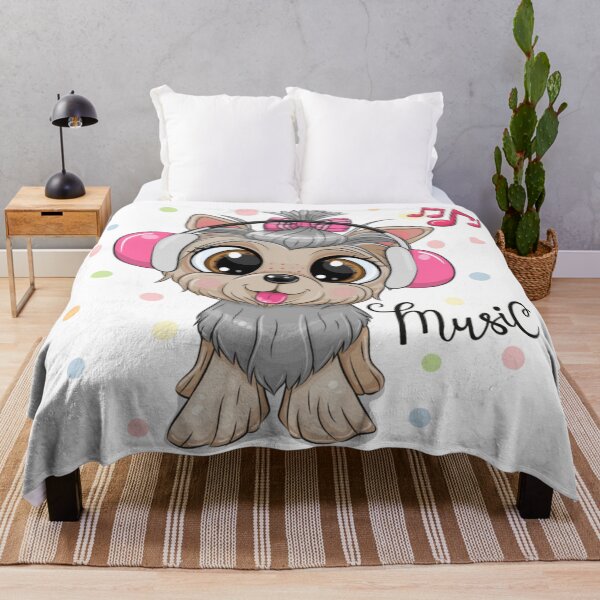 Item preview, Cute Bright Eyed Yorkshire Terrier Dog with Headphones Listening to Music designed and sold by WearWolfDesigns.