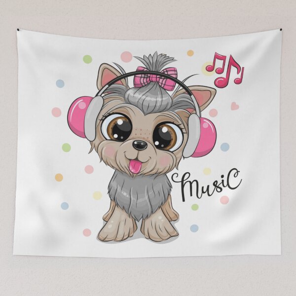 Item preview, Cute Bright Eyed Yorkshire Terrier Dog with Headphones Listening to Music designed and sold by WearWolfDesigns.