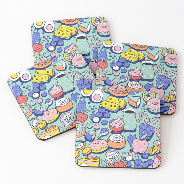 Item preview, Breakfast party. Pancakes, waffles, coffee, fruits, cheese, donuts and cute blueberry kitty cats. designed and sold by kostolom3000.