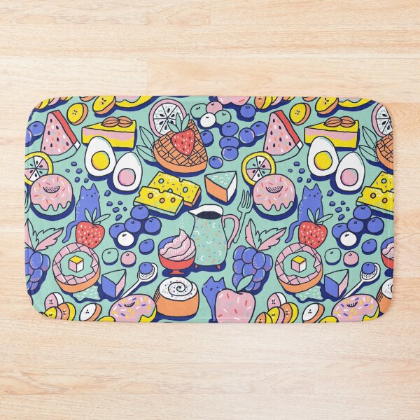 Item preview, Breakfast party. Pancakes, waffles, coffee, fruits, cheese, donuts and cute blueberry kitty cats. designed and sold by kostolom3000.
