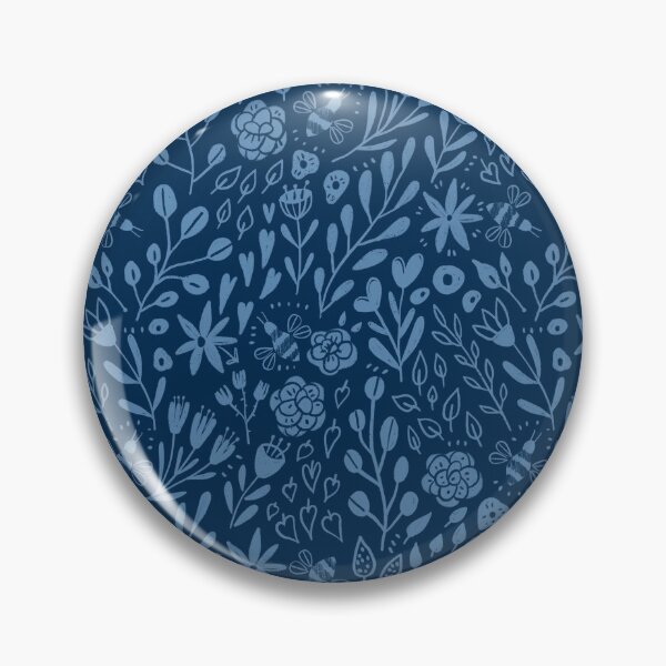 Item preview, Dark Navy flowers and bees pattern designed and sold by kostolom3000.