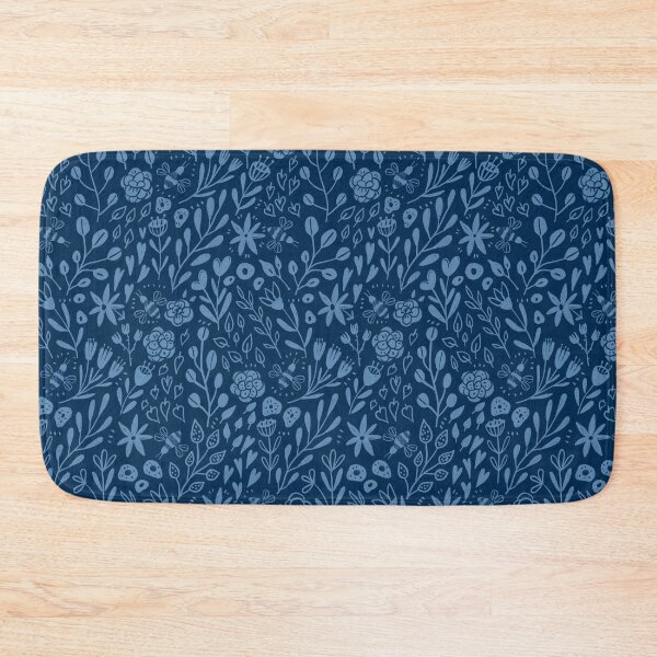 Item preview, Dark Navy flowers and bees pattern designed and sold by kostolom3000.