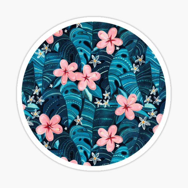 Midnight Tropical Garden - deep cyan blue Sticker