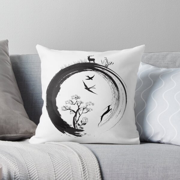 Enso Zen Circle Japanese Symbol Life Nature Tree Wildlife Throw Pillow