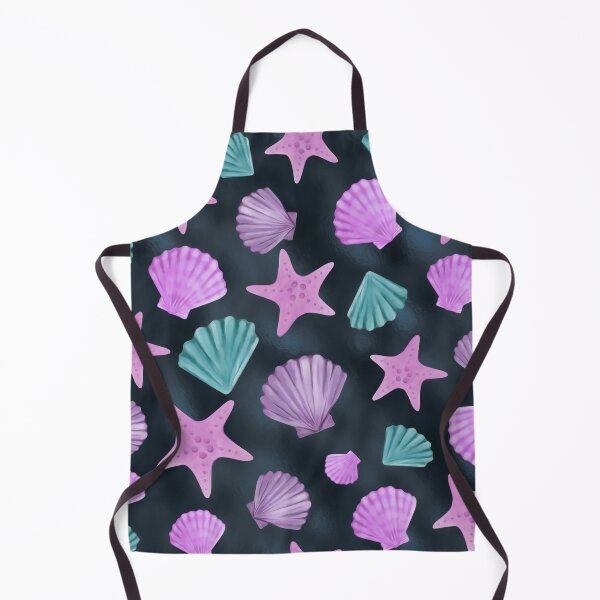 Item preview, Summery blue, pink and purple colored shells against a dark blue background, pretty pattern with silky smooth definition and watercolor painting effect designed and sold by Orianah.
