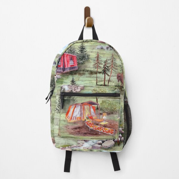 Item preview, Camping Memories - a huge campsite in the canadian wilderness - watercolor painted glamping designed and sold by Rebecca Reck Art.