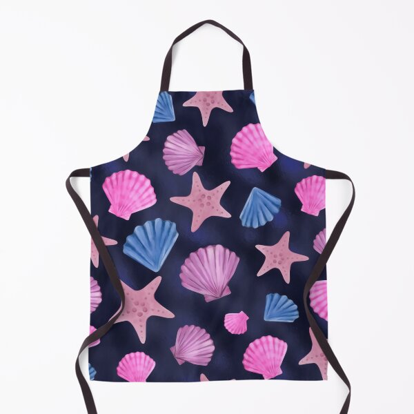 Item preview, Summery blue, pink and purple colored sea shells against a dark blue background, pretty pattern with silky smooth definition and watercolor painting effect designed and sold by Orianah.