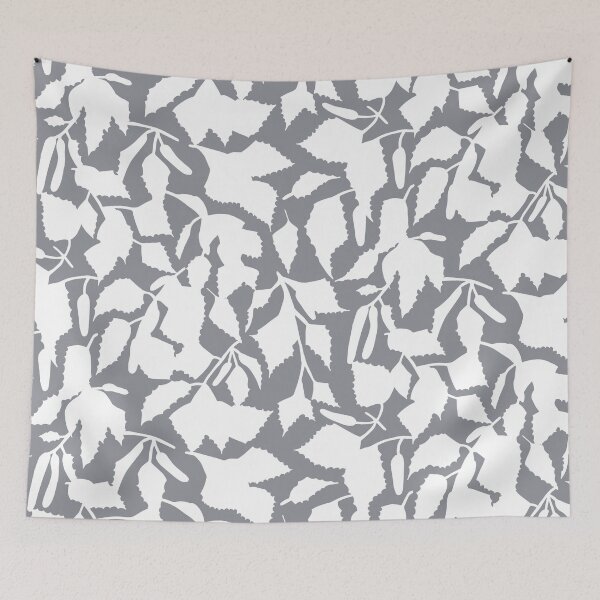 Item preview, White birch leaves on gray seamless pattern designed and sold by colorofmagic.