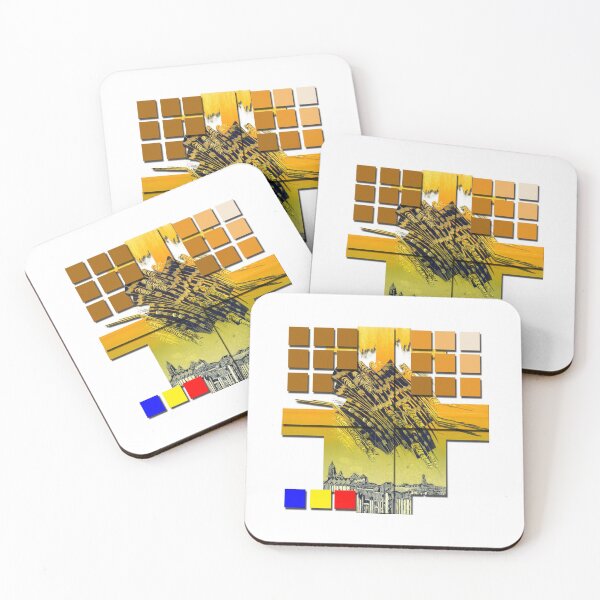 Item preview, District, (646th building blocks, blue, yellow, red,) monogravure, graphic, art, decorative, colorful, designed and sold by Paszkan.