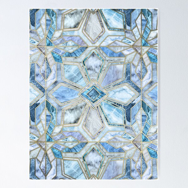 Item preview, Geometric Gilded Stone Tiles in Soft Blues designed and sold by micklyn.