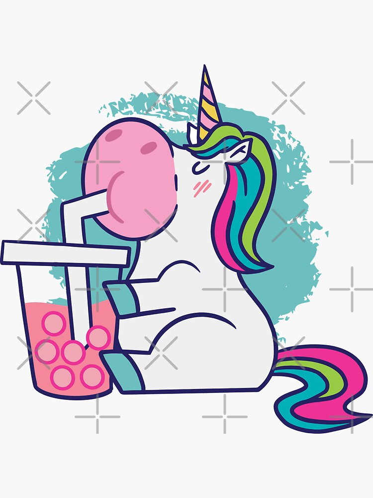 Unicorn Drinking Bubble Tea Sticker For Sale By Ibruster Redbubble