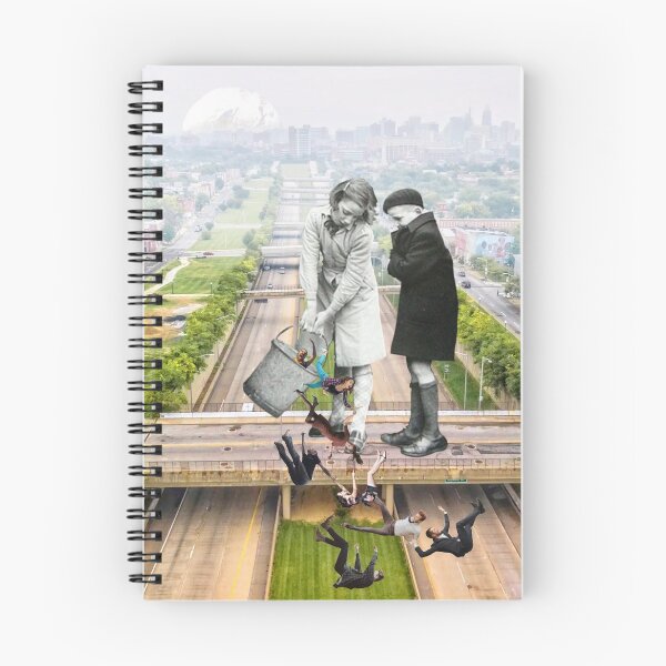 Item preview, Boy and Girl tip a Bucket of People onto a Road in a Misty City designed and sold by KALEIDOSCOPE UK.